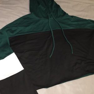 Green, Black, And White CROP TOP HOODIE